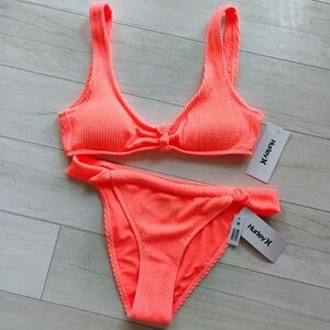 Hurley NEW Marina Ribbed Knot Bikini Top & Cheeky Bikini Bottoms